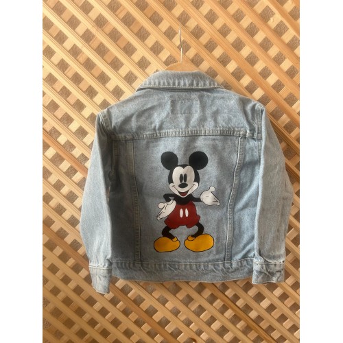 Mickey Mouse Figür Baskılı Denim Ceket unisex